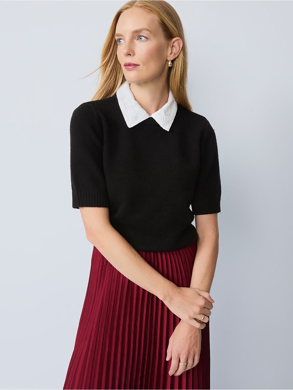 Ann Taylor Lace Collar Sweater Tee